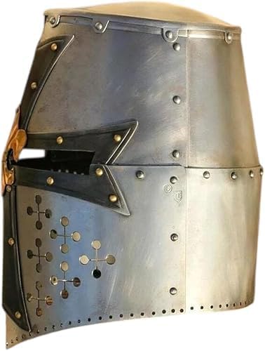 Medieval Knight Armor Helmet – Handcrafted Solid Steel & Brass Helmet with Leather Liner, Historical Warrior Replica for Display