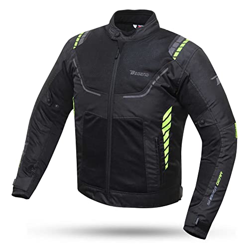 DEGEND BREEZE EVO | Motorcykeljacka Man med skydd - Vattentät ventilerande jacka med ventilation - Motorcykelkläder - Motorcykeljacka - Storlekar (S-6XL), Svart Fluor, XXL