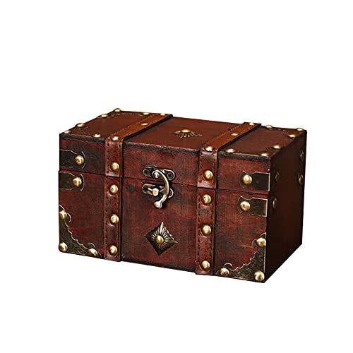 DAJASD Caja de madera para el tesoro, cofre del tesoro de madera, pequeño cofre de madera con tapa, adecuado para almacenar y decorar, 18 x 11 x 10 cm Cover