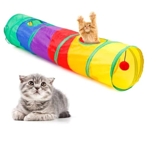 Túnel Colorido para Gatos Brinquedo Interativo 6 Cores com Aberturas Laterais