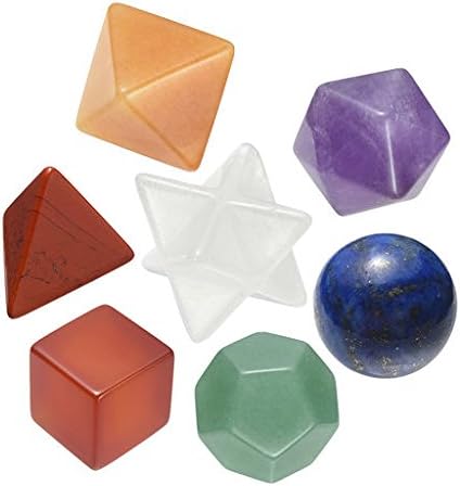PESOENTH 7 Chakra Crystal Platonic Solids Sacred Geometry Set Nautral Tumbled Gemstones Kit with Merkaba Star Stones Crystal Grid Kit for Reiki Healing Energy,Yoga Meditation,Wicca,Therapy