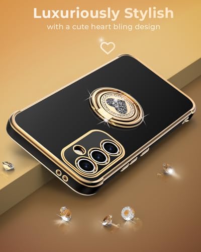 Image of XYZ for Galaxy S25 FE Case with Stand - Phone Case with Double Ring Kickstand - Women Girls Bling Luxury Protective Phone Cover Heart for Samsung S25 FE 5G, Black