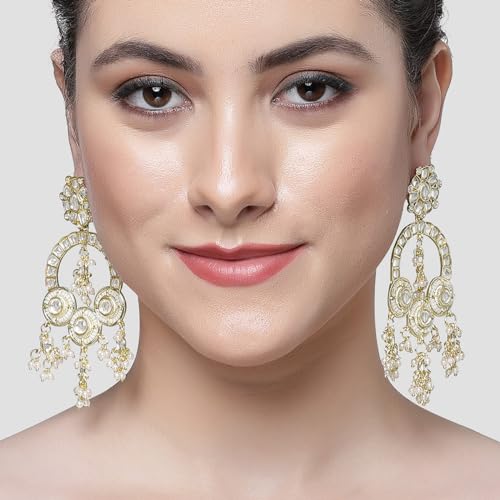 Image of Karatcart Red Stone Studded Gold Plated Drop Earrings for Women