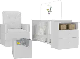 Berço Cômoda com Poltrona de Amamentação e Puff Meu Bebê Multimóveis Mp4084 Branco