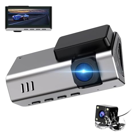PRUVEEO Dash cam Front and Rear, 1080P FHD Dual Dash Camera for Cars, 3.39" IPS Screen 170° Wide Angle Lens with Motion Detection, WDR, Night Vision, Loop Recording, 24H Parking Monitor Cover