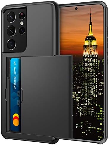 Coolden Compatible with Samsung S21 Ultra Case Wallet Case Shockproof Protective Case Rubber Bumper Phone Case Card Holder Slot Wallet Case Cover Compatible with Samsung Galaxy S21 Ultra (Black)
