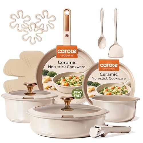 Carote Ceramic Cookware Set with Detachable Handle