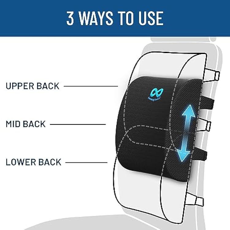 Everlasting Comfort The Original Lumbar Support Pillow for Office Chair - Improves Posture, Promotes Back Pain Relief - Superior Back Support for Gaming and Desk Chairs - Lumbar Pillow for Car, Couch