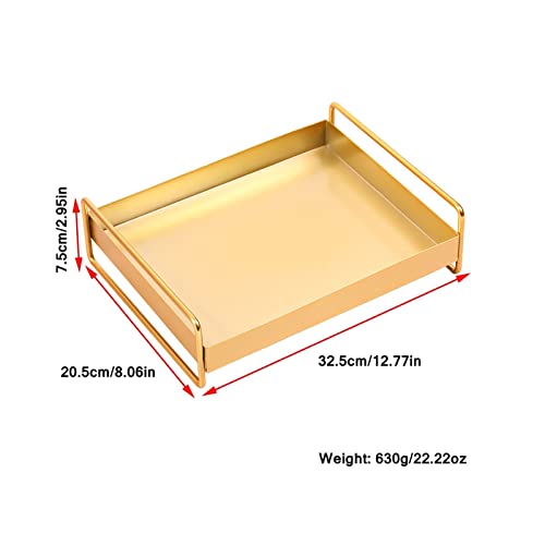 XIAOYAYA Bandeja de armazenamento de metal retangular placa dourada multiuso com alça decoração de c