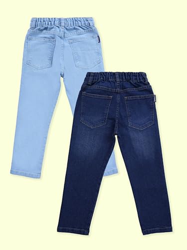 Image of KiddoPanti Boys Regular Fit Denim Pant | Stretch Poly Cotton Denim | Regular Fit Full Length Pant | Back Elasticated & Button with Zip Open Fly