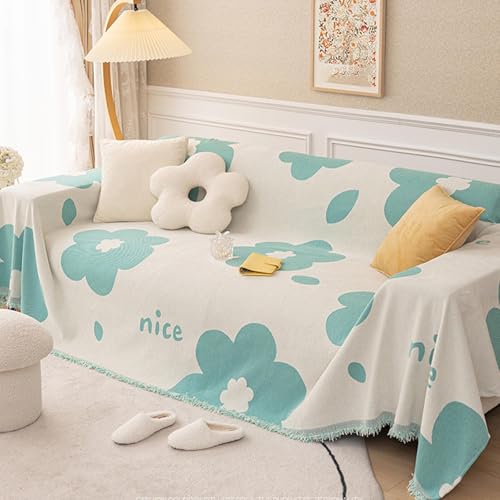Housse de canapé en chenille douce bleu jeté de lit luxe réversible - 2