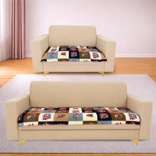 Image of Homerz Premium Printed Quilted Velvet Sofa Slip Cover Protector with Tassels, Sofa Mat, Exact Size, Antislip Cover (Milan, 5 (3+2) Seater, Half)