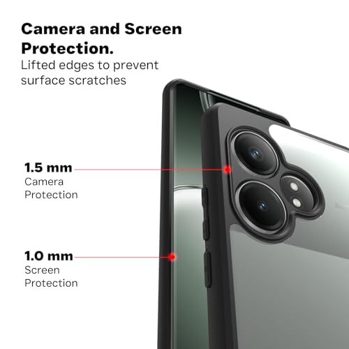Image of RIGGEAR Shockproof Sleek Hybrid Armor Back Cover Case Compatible with Realme GT 6, Realme GT 6T 5G (Clear PC + Black TPU Bumper)