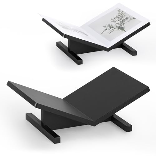 PUERSI Leggio per Libri Aperti, Grande Leggio da Tavolo in Legno, Porta Libri da Tavolino, Cavalletto Espositore in legno per Riviste, Libro d'Arte, Libro di Cucina, Bibbia, Corano - Nero