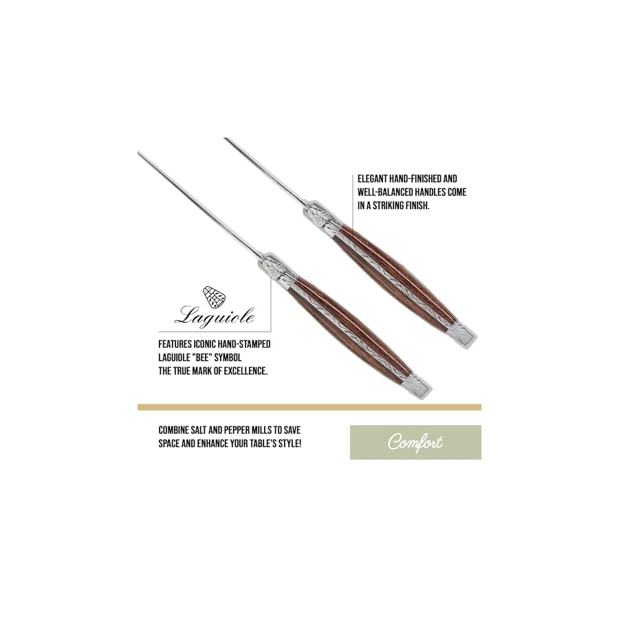 Trudeau Set of 6-Brown & Gray Laguiole Steak Knives with Pakkawood Handles, Stainless/Wood