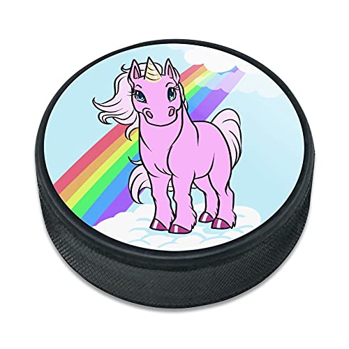 GRAPHICS & MORE Pink Unicorn Floating on Cloud Rainbow Ice Hockey Puck