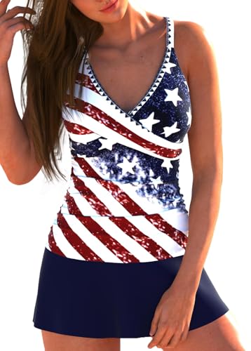 Image of ROSEWE Two Piece Tankini Swimsuits for Women, Tummy Control Bathing Suit with Skirt, V-Neck Swimdress