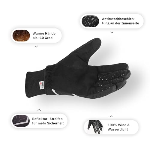 Alpensattel Polartherm Fahrradhandschuhe Gr. M | Fahrrad Handschuhe 100% Wind- und Wasserdicht (DIN EN 343) Winterhandschuhe für Damen & Herren | Warme Hände bis -10 Grad + Touchscreen Funktion