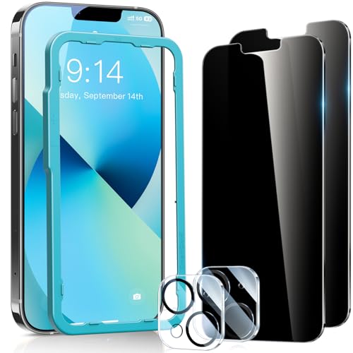 SMARTDEVIL 2Pack for iPhone 14 Plus Privacy Screen Protector with 2Pack Camera Lens Protector, 9H Anti-Spy Privacy Screen, Anti-Shatter Glass, Bubble Free Easy Install iPhone 14 Plus (6.7inc
