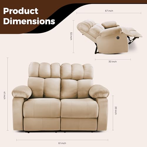Image of Little NAP Helios Soft Suede Fabric Two Motorized Standard Recliner | Padded 2 Seater Aaram Sofa | Relaxing Chair for Home Office Living Bed Room | Beige