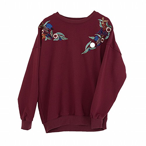Chandail de coton broderie lourde pull rouge lâche femme vêtement mi-saison