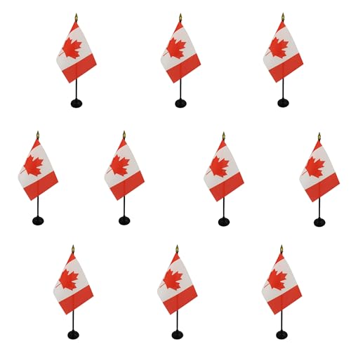 Drapeau canadien de bureau en polyester résistant avec hampe élégante à pointe dorée AZ FLAG