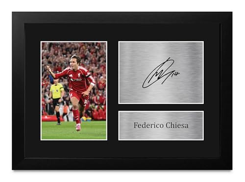 Foto firmada de Federico Chiesa de Liverpool enmarcada en tamaño A4 para coleccionistas de fútbol