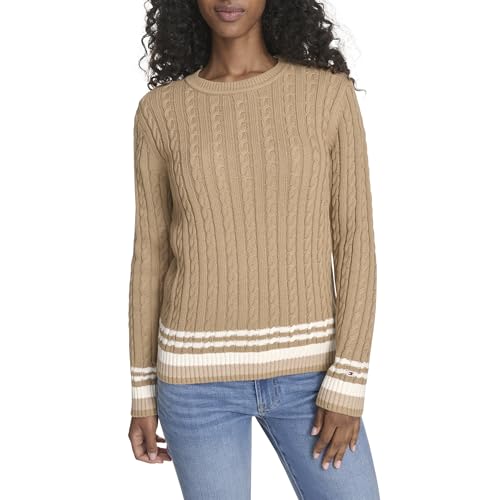 Image of Tommy Hilfiger Women's Cotton Crewneck Cable Sweater