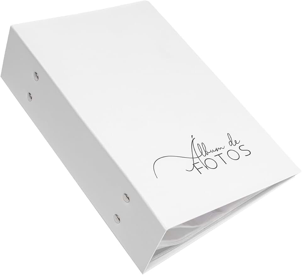 Álbum de Fotos Premium com Capa Dura Modelo Fosco Capacidade para 512 Fotos Formato 10x15 com Memo para Descrição e Plástico Transparente (Branco)