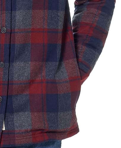 Image of Weatherproof Vintage Mens Hooded and Non-Hooded Sherpa Lined Soft Brushed Plaid Flannel Button-Down Shirt Jacket