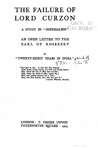 The Failure of Lord Curzon, a Study in Imperialism