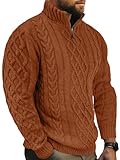 Comdecevis Wool Sweater for Men Quarter Zip Cable Knit Sweatshirt Mock Neck Polo Soft Cashmere Casual Pullover Sweater M Orange