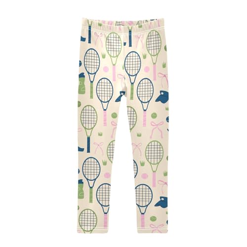 Tennis Cup and Bow Girls Leggings,Workout Leggings for Girls Toddler Athletic Leggings Size for 3-10T