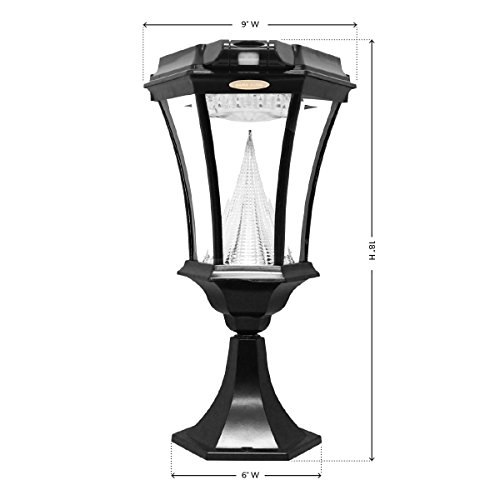 GAMA SONIC GS-94PIR-FPW Victorian Lamp with Motion Sensor Outdoor Solar Light Fixture, Pole Pier & Wall Mount Kits, Black