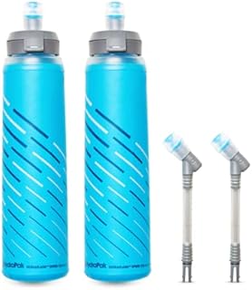 Hydrapak UltraFlask Speed 500ml 2-Pack - Collapsible Soft Flask Water Bottle for Hydration Vests and Running Packs with Easy Open Cap (500 ml/17 oz), Malibu Blue