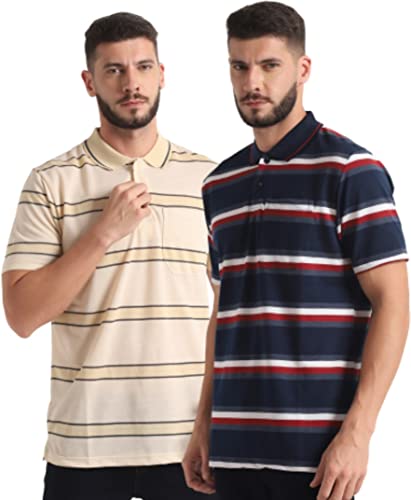 Image of INKKR Striped Men Polo Neck Half Sleeve T-Shirt