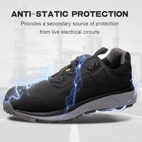 Image of ESD Shoes for Men - Durable Quick Lacing System, Lightweight Aluminum Alloy Toe, Static Proof, Waterproof, Puncture-Resistant, Oil & Slip Resistant Industrial Safety Work Sneakers