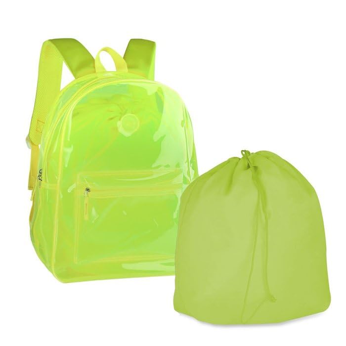 Mochila Transparente Neon Juvenil Feminina Escola Praia Piscina VERDE