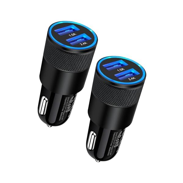 Car Charger, [2Pack/3.4a] Fast Charge Dual Port USB Cargador Carro Lighter Adapter for iPhone 15 14 13 12 11 Pro Max X XR XS 8 Plus 6s, iPad, Samsung Galaxy S23 S22 S21 S10 Plus S7 j7 S10e S9 Note 8