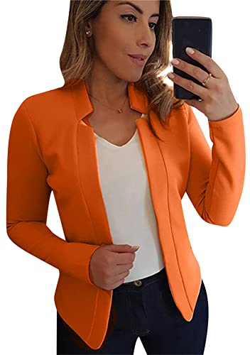 Yming Damen Frühling Jacke Elegant Bolero Einfarbig Business Vorne Offen Bürojacke Orange M