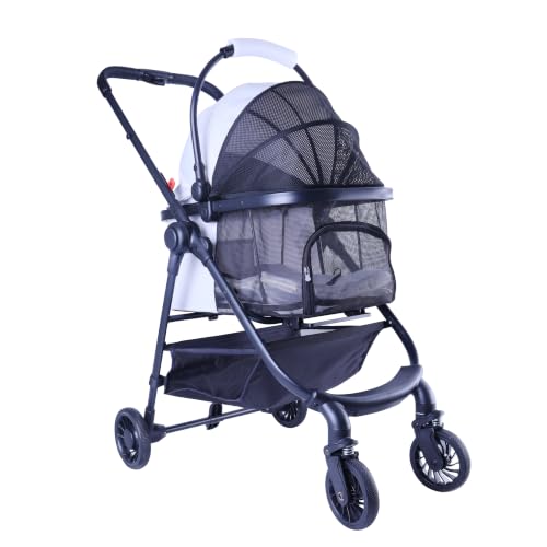 Image of Front Full-Window pet Stroller with Detachable Carrier,4 Wheels for Cats & Dogs, with Storage Basket,Cup Holder, Travel Puppy /Cats Stroller.