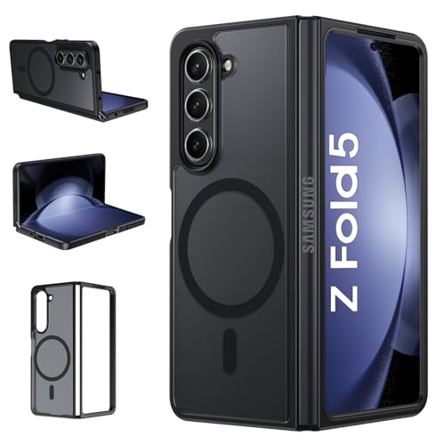 YINLAI for Samsung Galaxy Z Fold 5 Magnetic Case [Compatible with Magsafe] Skin Feeling Slim Frosted Translucent Shockproof Phone Case for Women Girls Phone Case for Samsung Z Fold5 5G 7.6 Black