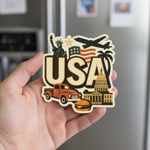 Image of Souvenir Fridge Magnet | 4x3 Inch Collectible Travel Decor | Strong & Durable Refrigerator Magnet with Iconic Landmarks for Travelers (USA)