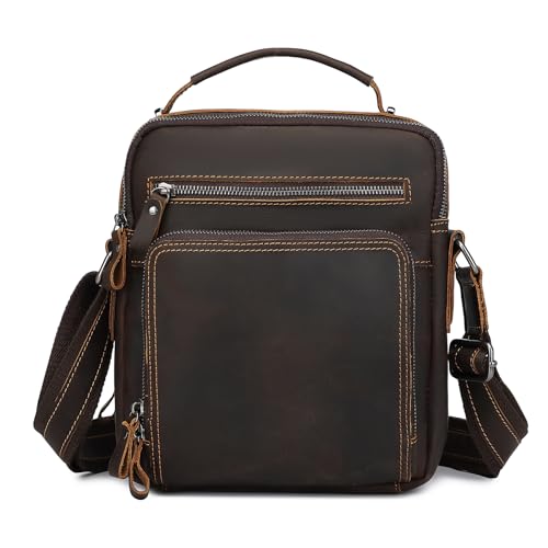 Vintage Leather Mens Purse Small Crossbody Messenger Bags for Men Shoulder Satchel Handbags for Travel and Work