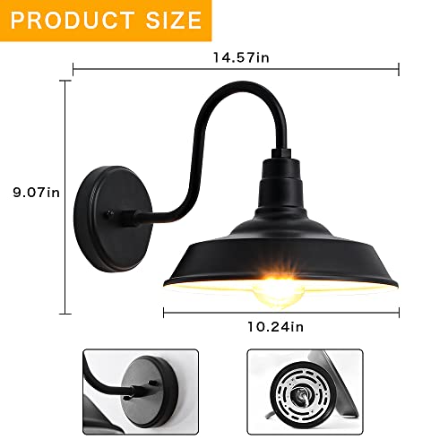 Image of Outdoor Wall Lights, 10 Inch Exterior Farmhouse Gooseneck Outdoor Light Fixture, Anti-Rust Waterproof Barn Lights Outdoor, Vintage Black Outside Wall Mount Light Fixture for Front Porch, Entryway