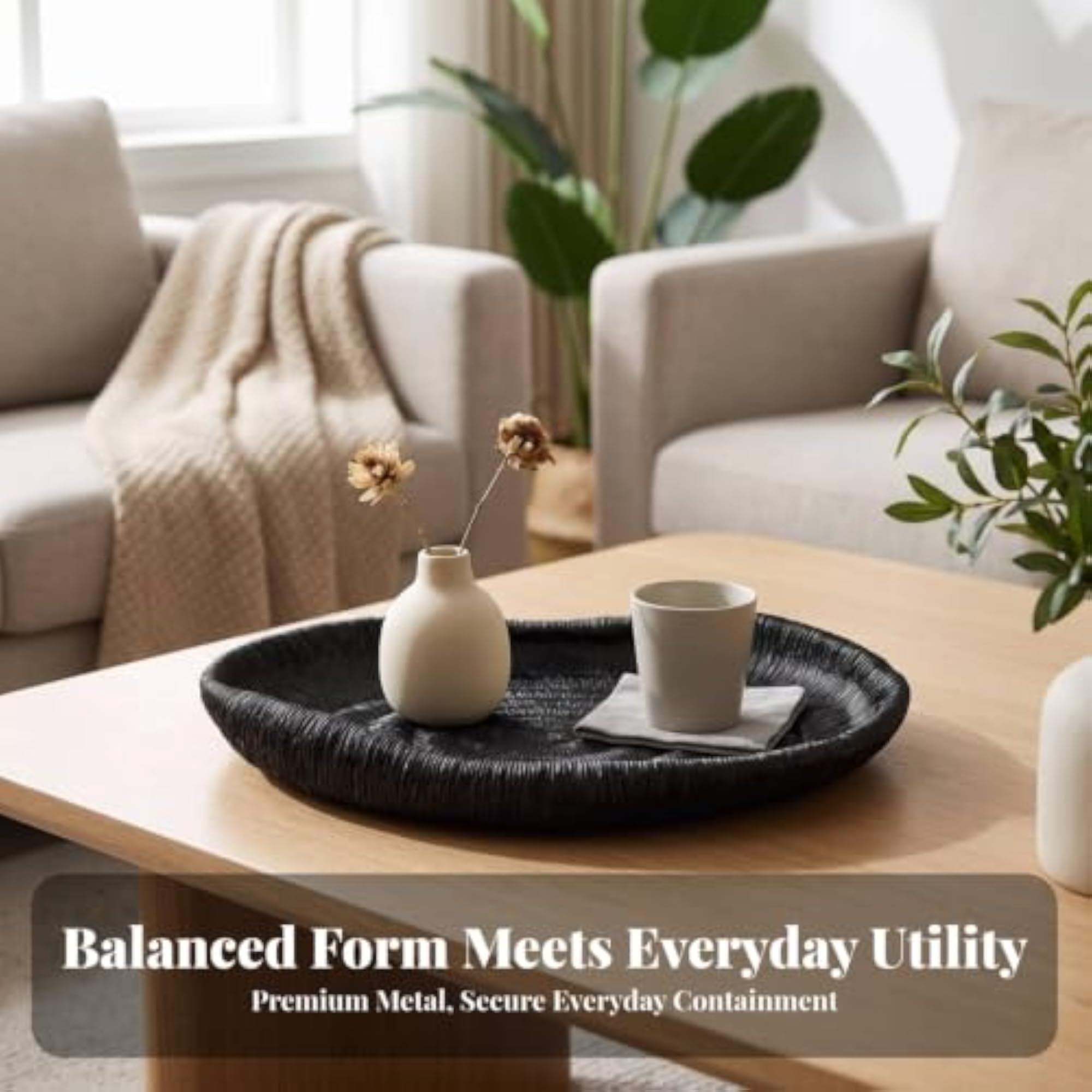 Elegant Decorative Tray with Raised Edges, Sturdy Catchall