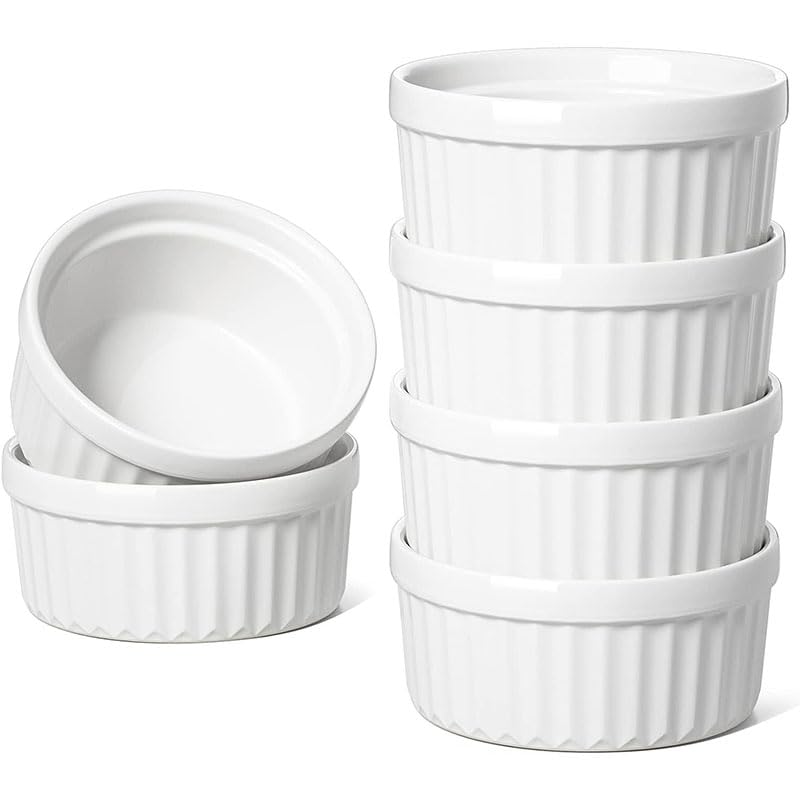 Juego de 6 cuencos for ramequines de cerámica de 240 ml aptos for horno, for crème brûlée, for pudín, for natillas, for soufflé y for salsas for mojar(6 pcs white)