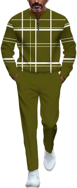 Men's casual half zipper stand up collar shirt long pants sports suit long sleeved jogging pants two-piece set