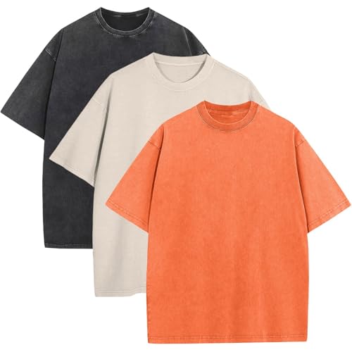 3 Pack Men's Oversized Cotton T-Shirts Loose Fit Vintage Tee