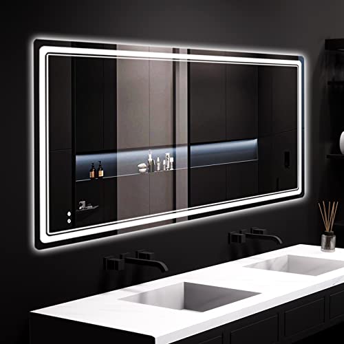 HOMECOOKIN Led Mirror for Bathroom, 27 x 48 Inch Bathroom Vanity Mirror with Lights Adjustable 3 Colors, Anti-Fog Wall Mounted Backlit Mirror Bathroom, Horizontal & Vertical